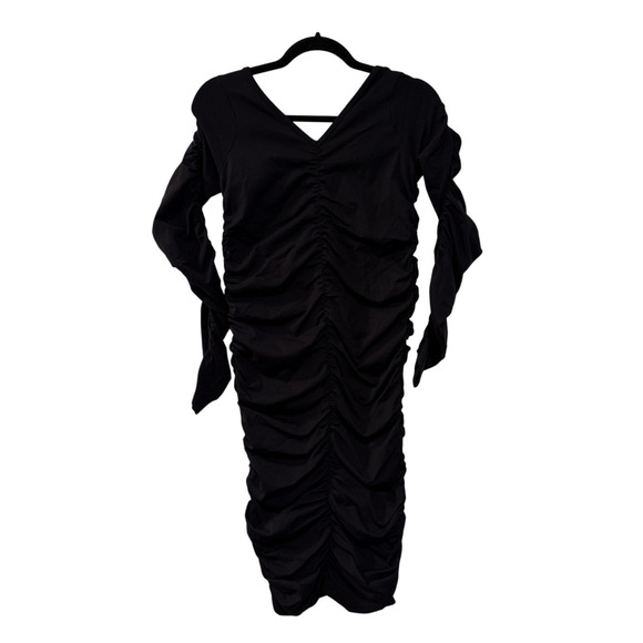 Helmut Lang XS/S Ruched Bodycon Midi Jersey Dress $495 Long Sleeve Black - Picture 2 of 12